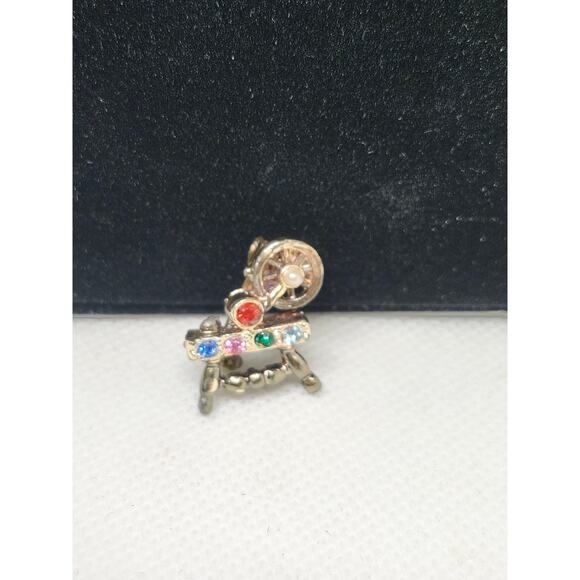 Vintage Spinning Wheel With Rhinestones Pin Brooch*read* - Picture 1 of 5